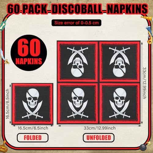 60 Pcs Pirate Napkins 6.5 x 6.5 Inches Pirate Party Decorations (60 Count)