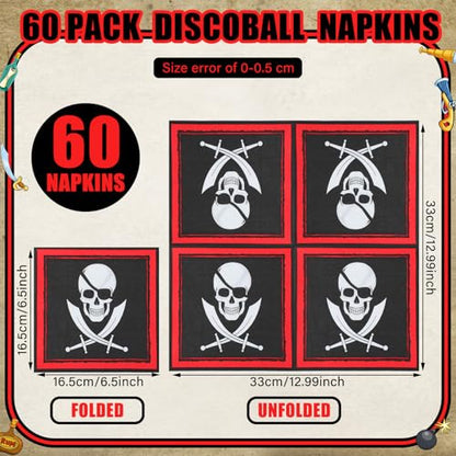 60 Pcs Pirate Napkins 6.5 x 6.5 Inches Pirate Party Decorations (60 Count)
