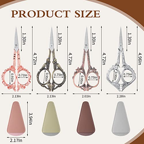 4 Pcs Sewing Embroidery Scissors with Artificial Leather Cover Sewing Stainless Vintage Embroidery Scissors for DIY Needlework Art Manual Handicraft