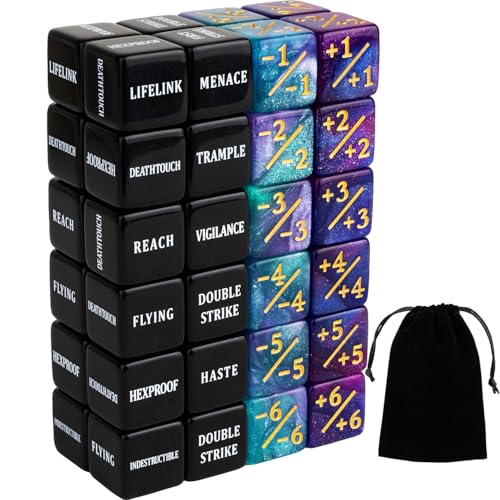 48 Pieces Keywords MTG Dice Counters Plus 1 Life Counter Dice Abilities Creature Stats Buff Tokens Dice Set for Magic The Gathering (48 Count)