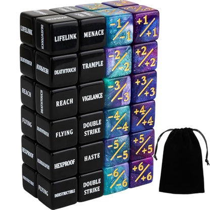 48 Pieces Keywords MTG Dice Counters Plus 1 Life Counter Dice Abilities Creature Stats Buff Tokens Dice Set for Magic The Gathering (48 Count)