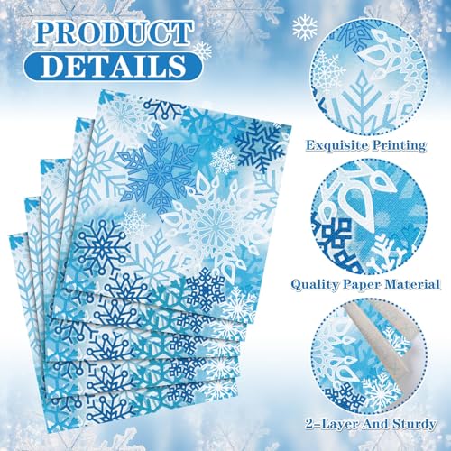 60 Pcs Winter Snowflake Cocktail Paper Napkins 6.5 x 6.5 Inches (60 Count)