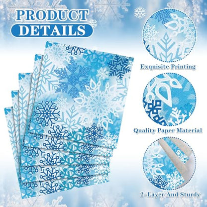 60 Pcs Winter Snowflake Cocktail Paper Napkins 6.5 x 6.5 Inches (60 Count)