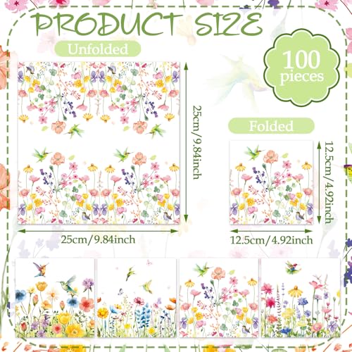 100 Pcs Floral Hummingbird Cocktail Napkins Paper 2 (100 Count)