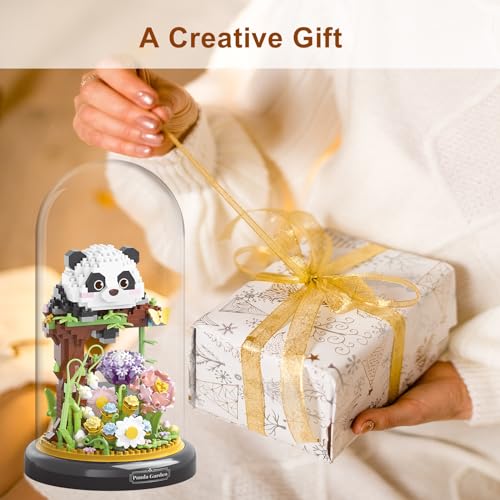 Panda Flower Building Set for Adult Plant Friend Set Bonsai Tree Party Favors for Kids Animal Building Blocks Valentines New Year Easter Birthday Gift for Boys Girls Age 6 (999 Count)