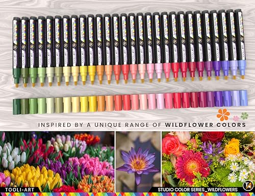 28 Wildflower Colors Acrylic Paint Pens Studio Color Series Markers Set 3mm Medium Tip (28 Count)