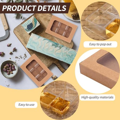 100 PCS Gift Boxes for Wax Melts 6 Cavity Plastic Mold with Box Kraft Wax Melt Boxes Crystal Clear Wax Melt Molds Wax Melts Containers for Wax Cubes Wax Tarts Wax Block (100 Count)