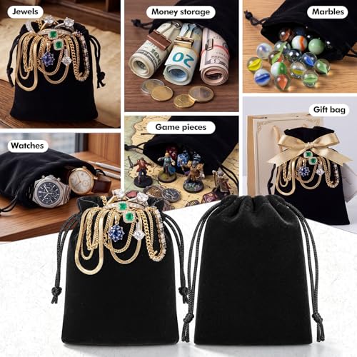 100 Pcs Black Velvet Drawstring Bags (100 Count)