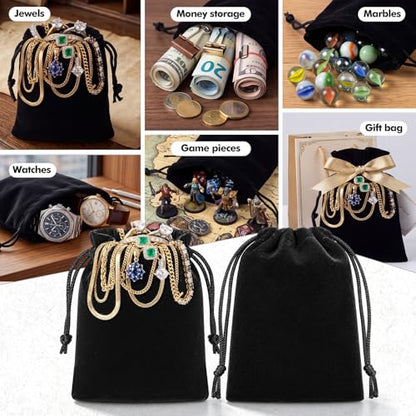 100 Pcs Black Velvet Drawstring Bags (100 Count)