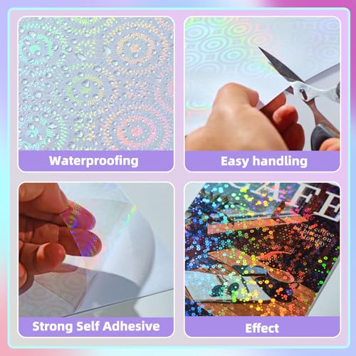 36 Sheets Holographic Laminate Sheets 8.5x11 Inch Self Adhesive 6 Patterns (36 Count)