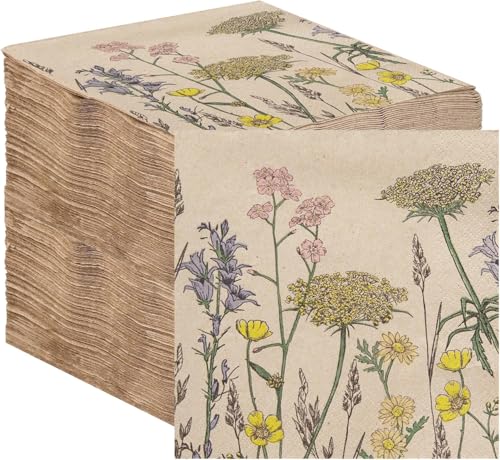 Table Kind 100 x Soft Recycled Floral Napkins Wildflower Soft Paper Napkins Pretty Wild Flower Serviettes for Spring Eco Friendly (100 Count)