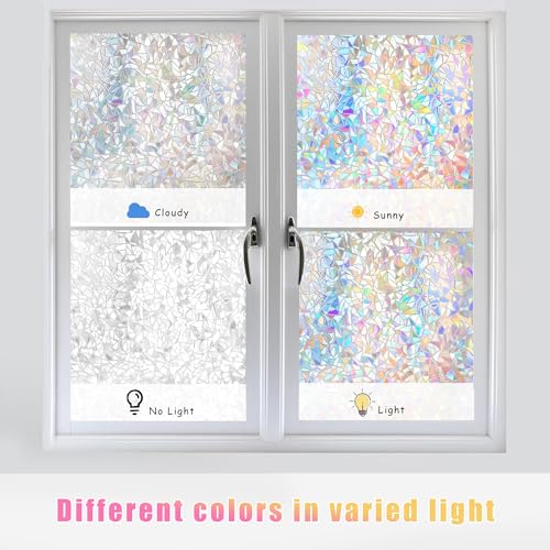 Rainbow Window Privacy Film Glass Door Privacy Film Static Cling Tint Frosted 3D Decorative Window Film Sticker Privacy Decals Non