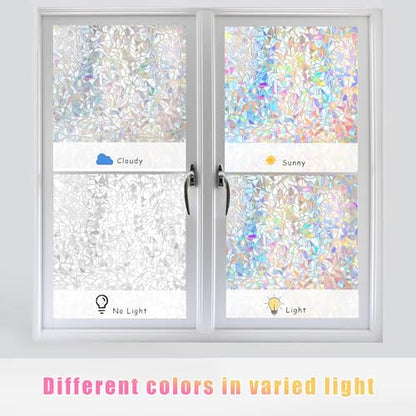 Rainbow Window Privacy Film Glass Door Privacy Film Static Cling Tint Frosted 3D Decorative Window Film Sticker Privacy Decals Non