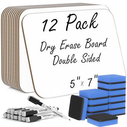 12 Pack Small White Board Dry Erase 5x7 Inch Mini Whiteboard Small Dry Erase Board with Markers Erasers Double Sided Dry Erase Lapboards for Students Teachers School Supplies Meeting Voting (12 Count)