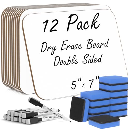 12 Pack Small White Board Dry Erase 5x7 Inch Mini Whiteboard Small Dry Erase Board with Markers Erasers Double Sided Dry Erase Lapboards for Students Teachers School Supplies Meeting Voting (12 Count)