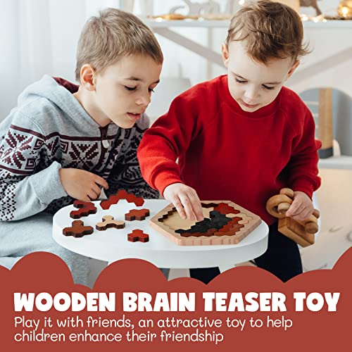 3 Pack Large Hexagon Tangram Puzzle Wooden Brain Puzzles for Adult Challenge Wood Russian Blocks Brain Teasers Geometric Jigsaw Block Logic Iq Stem Family Graduation Gifts (3 Count)