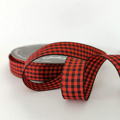 Red and Black Gingham Plaid Checked Ribbon 25 Yards Each Roll 100% Polyester (5/8",BlackRed) - Crafty Corner