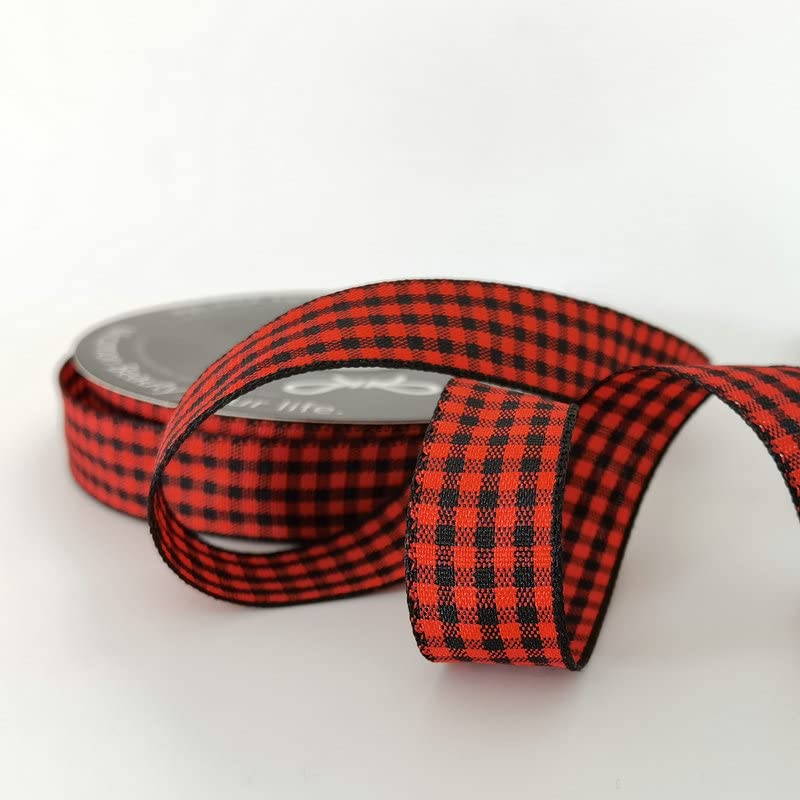 Red and Black Gingham Plaid Checked Ribbon 25 Yards Each Roll 100% Polyester