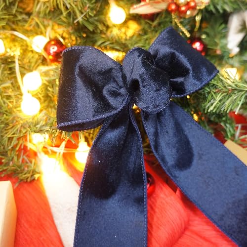Navy Velvet Ribbon 2.5 Inch x 10 Yards for Christmas Tree Topper Home Decoration Wreath Gift Wrapping DIY Craft (30 Foot)
