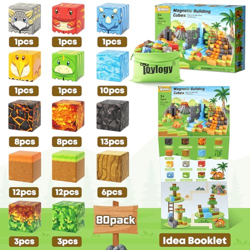 Dinosaur Toys Magnetic Blocks Volcano Edition (80 Count)