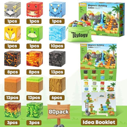 Dinosaur Toys Magnetic Blocks Volcano Edition (80 Count)