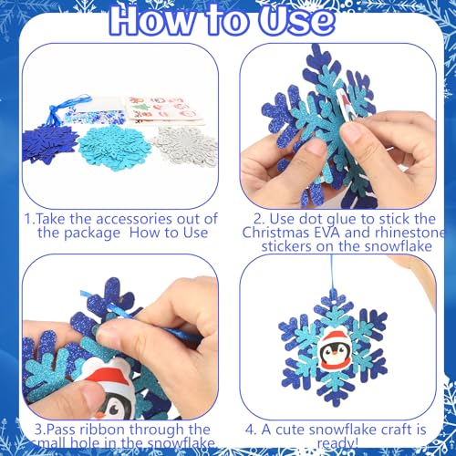 18 Pack DIY Snowflakes Craft Kit for Kids Make You Own Snowflake Foam Sticker Ornament DIY Christmas Arts and Crafts for Chirstmas Party Supplies Winter Christmas Tree Decoration (18 Count)