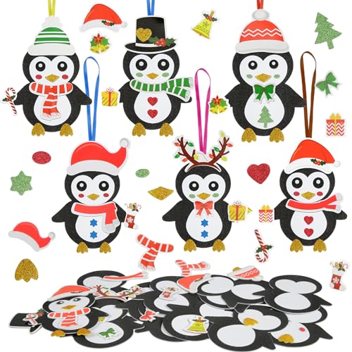 12 Pack Penguin Crafts for Kids Make You Own Penguin Foam Christmas Ornaments DIY Arts and Crafts for Kids Girls Boys Chirstmas Party Supplies Winter Xmas Tree Decoration (12 Count)