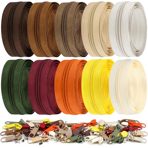 22.2 Yards 20 m 10 Pcs Assorted Colors #5 Nylon Coil Zippers