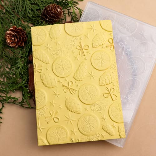 3D Christmas Theme Plastic Embossing Folders Lemon Pine Nut for DIY Scrapbooking Photo Album Card Paper Craft Decoration for Card Making