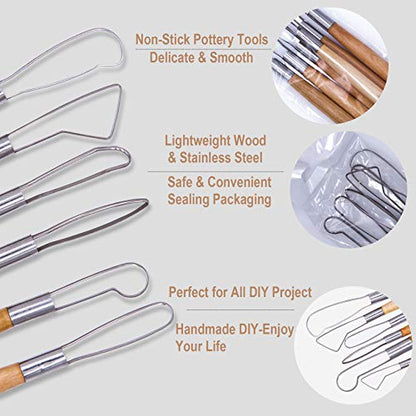 61Pcs Ceramic Clay Tools Kit Pottery Tools Clay Sculpting Shapers Carving Tool Set Contains Most Essential Wooden Clay Tools for Potters Beginners