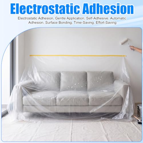 9 Roll Painters Plastic with Tape Pre Taped Masking Film for Painting Automotive Paint Adhesive Protective Film Masking Tape Roll Plastic Painting Covering