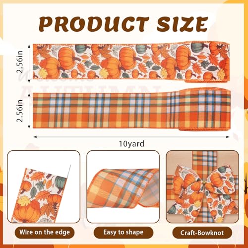 2 Rolls Fall Pumpkins Ribbons for Bows