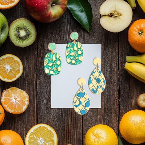 16 Sheets Banana and Apple Clay Texture Mat Mushroom Pattern Polymer Clay Texture Sheets DIY Tools for Pottery Earring Jewelry Making Stamp Engraving Machines