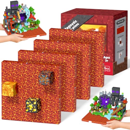 4PCS 4" x 4" Magnetic Building Block Base Plates for Kids