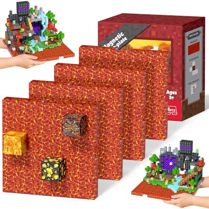 4PCS 4" x 4" Magnetic Building Block Base Plates for Kids