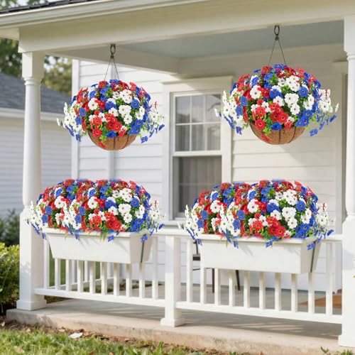 2 Set Artificial Outdoor Flowers with Hanging Basket (2 Count)