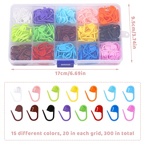 300Pcs Stitch Markers 15 Color Crochet Stitch Markers for Crocheting (300 Count)