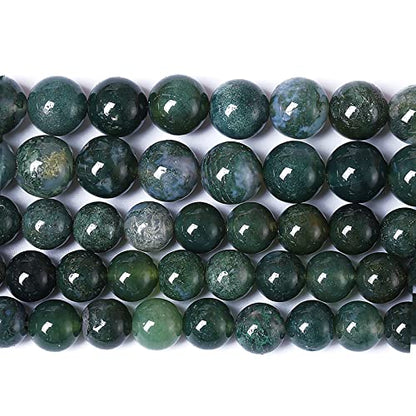 32PCS 12mm Natural Green Moss Agate Beads Gemstone Round Loose Spacer Beads for Jewelry Making DIY Bracelet Necklace Earrings 15" Inch (16 Count)