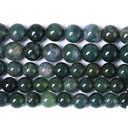 60PCS 6mm Natural Green Moss Agate Beads Gemstone Round Loose Spacer Beads for Jewelry Making DIY Bracelet Necklace Earrings 15" Inch (16 Count)