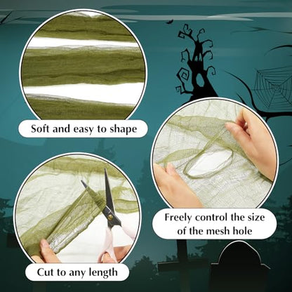 Halloween Cheese cloth 35.43 x 393.7 Inch Military Green Cheesecloth Roll for Crafts Large Cotton Muslin Gauze Fabric for Halloween Outdoor & Indoor Spooky Decoration