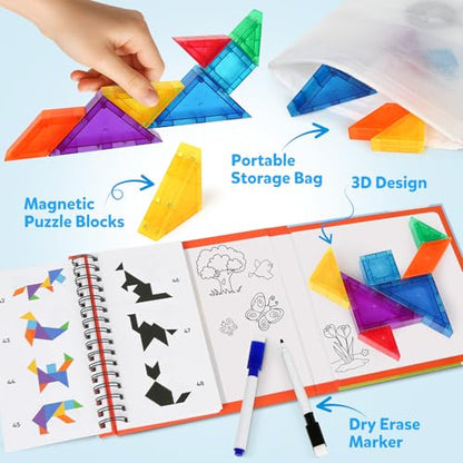 Magnetic Tangram Puzzle with 3D Building Blocks (7 Count)