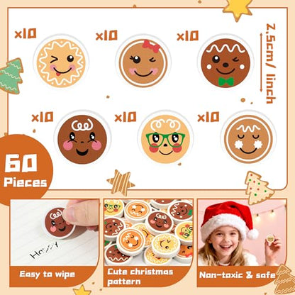 Christmas Gingerbread Mini Erasers Bulk (60 Count)