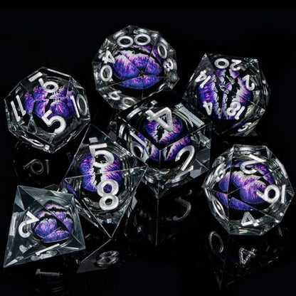 DND Resin Dice Dragon Eye Dice Liquid Core Purple Sharp Edged Dice Set with Gift Box