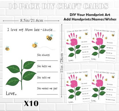 10 Pack Mothers Day Flower Handprint Art Greeting Cards for Mom from Daughter Son Husband Teacher