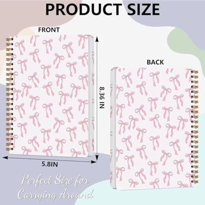 2PCs Pink Bow Journaling Notebooks Trendy Preppy Spiral Notebook (2 Count)