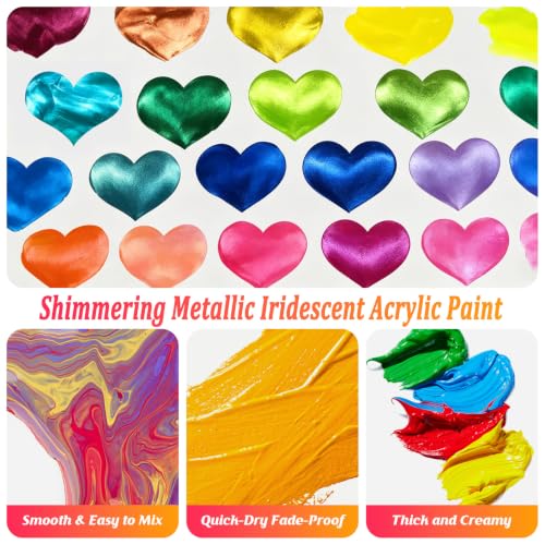 24 Chameleon Colors Iridescent Acrylic Paint Set with 12 Brushes ﻿ (48 Fl Oz)