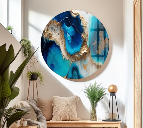 20Wx14H'' Blue Alcohol ink Glass Wall ArtTempered Glass Printing Wall Decor Large Wall Art Wall Hangings