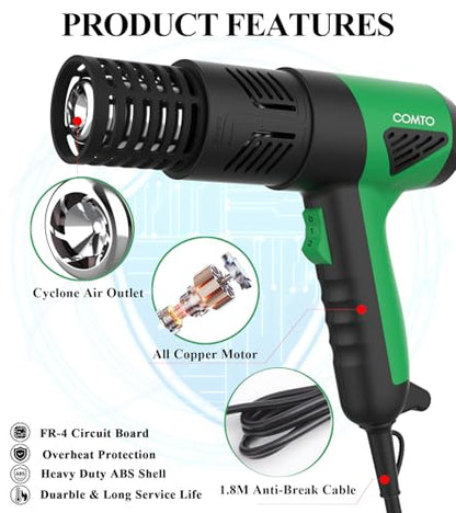Heat Gun 1800W Variable Temperature Hot Air Gun with LCD Display