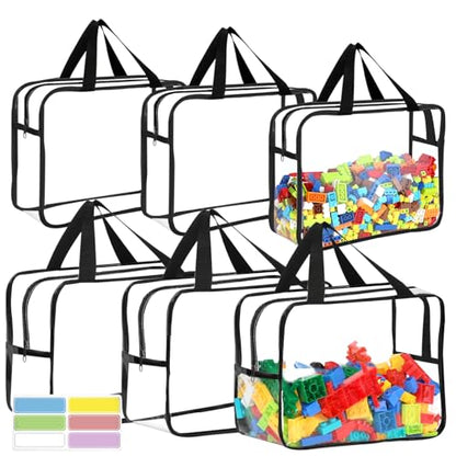 6 Large Toy Storage Bags with Labels Reusable Clear Toy Organizer 3L & 3XL (6 Count)