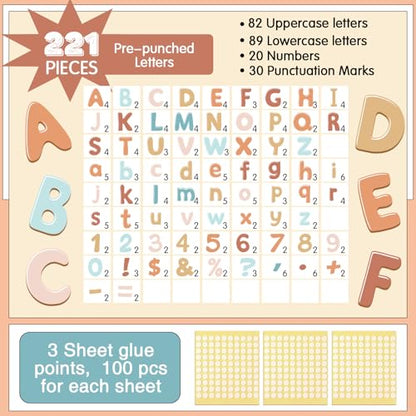 221 Pcs Retro Boho Bulletin Board Letters for Classroom Wall (225 Count)